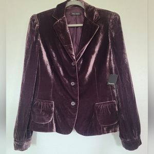 NWT-Tahari soft silky velvet purple sage pleated women's blazer-Size Large